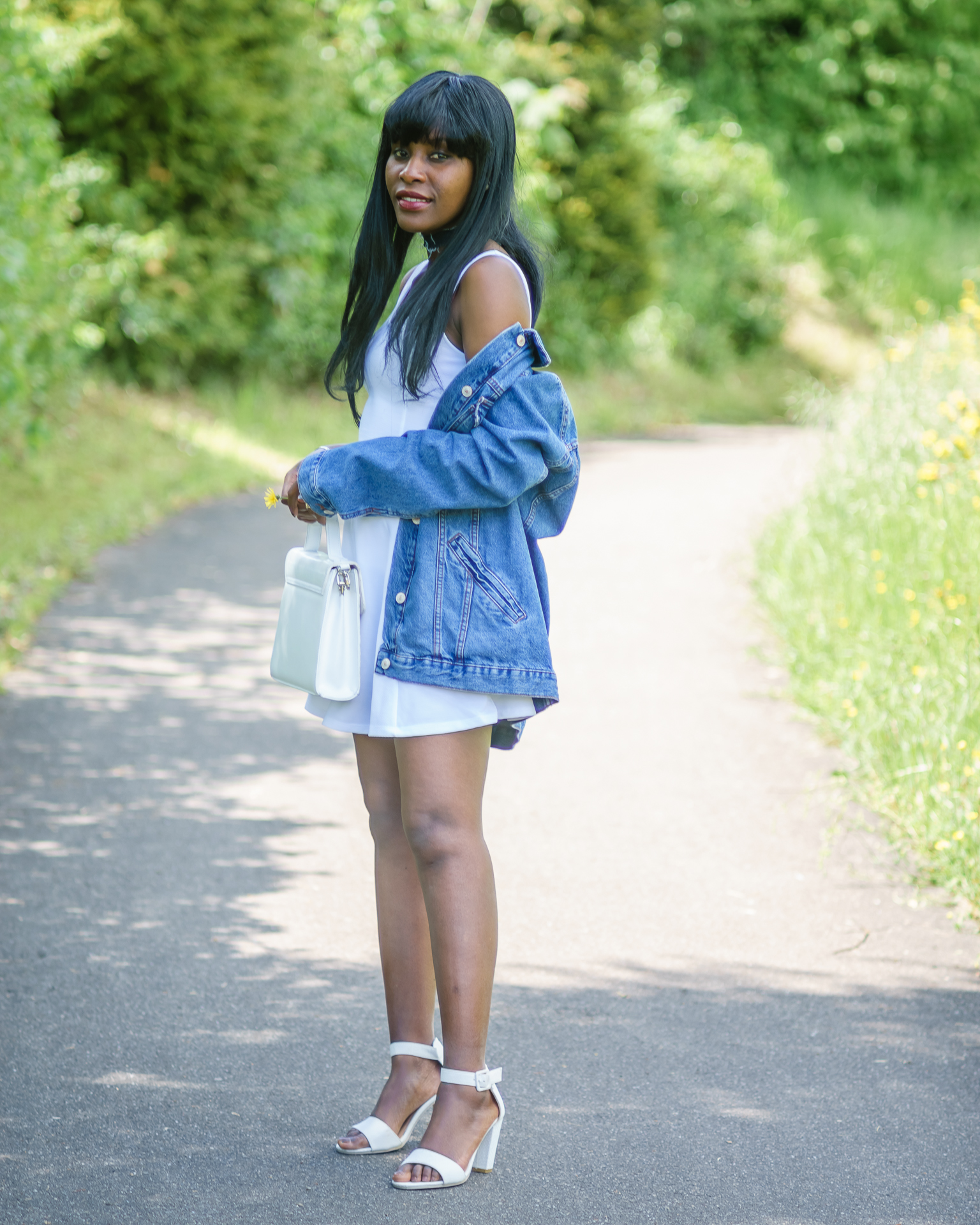 Mini dress with denim hot sale jacket